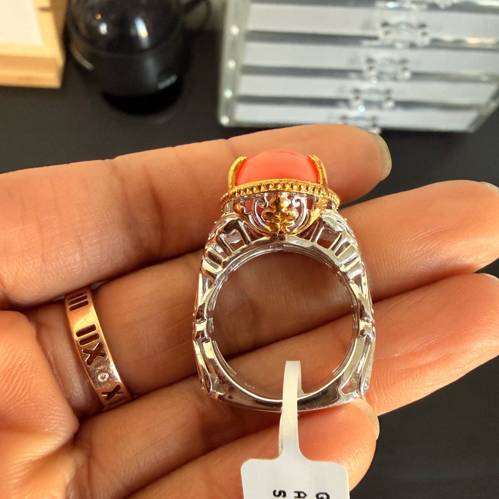 Salmon coral and Apatite sterling silver 925 Ring